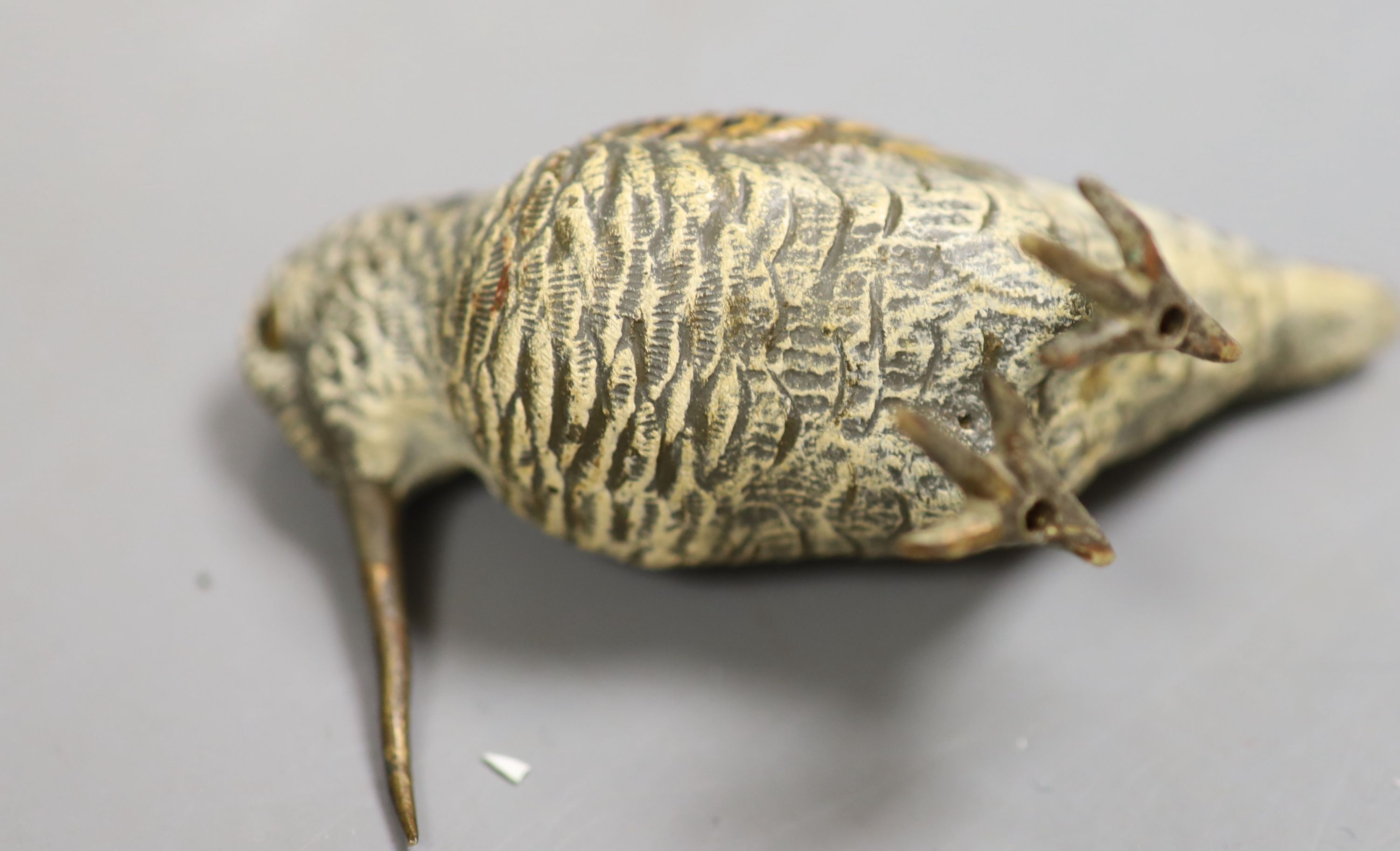 An Austrian cold painted bronze figure of a woodcock, 7.2 cm long